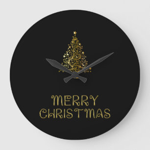 Black Gold Stars Christmas Tree Elegant Wall Clock