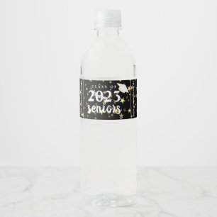 Black Gold Stars Class of 2024 Senior Graduation Water Bottle Label