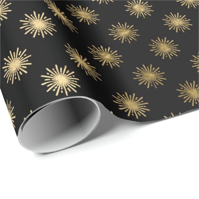 Black Gold Stars Confetti Delicate Confetti Sun Wrapping Paper (Roll Corner)
