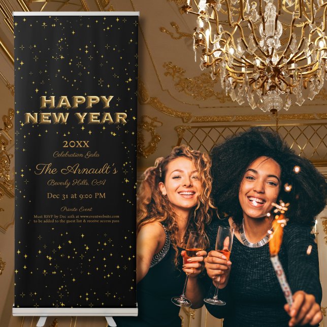  Black & Gold Stars Custom Private Event Retractable Banner (Creator Uploaded)