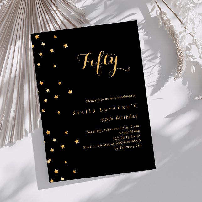 Black gold stars elegant birthday invitation (Creator Uploaded)