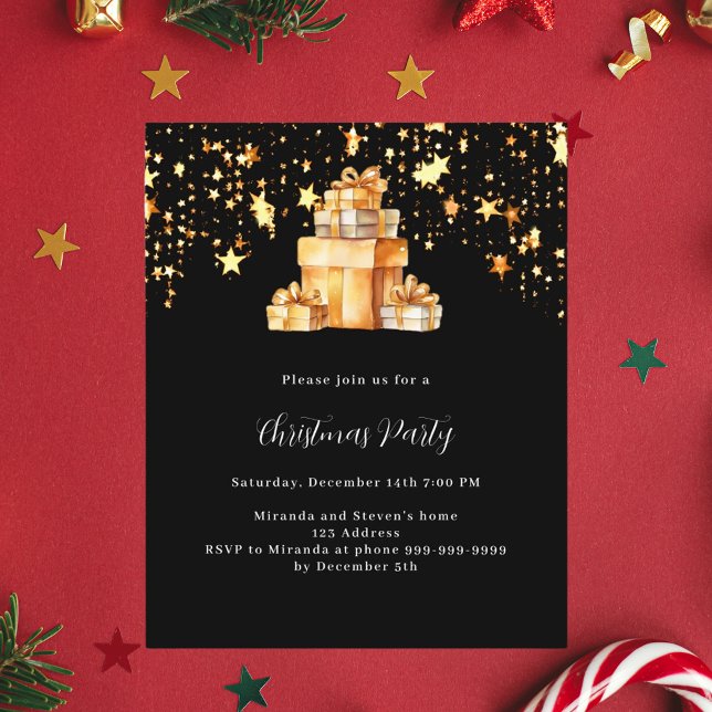 Black gold stars gifts Christmas Party invitation (Creator Uploaded)
