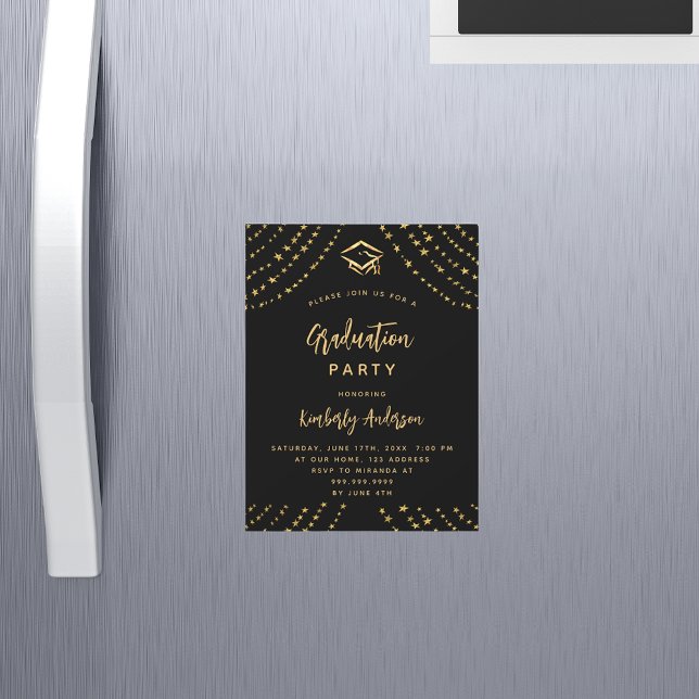 Black gold stars graduation party luxury magnetic invitation (Creator Uploaded)