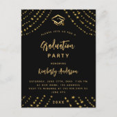 Black gold stars graduation party modern year invitation postcard (Front)