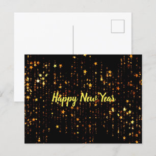Black Gold Stars Happy New Year Postcard