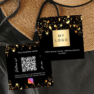 Black gold stars logo QR code Instagram follow us Square Business Card