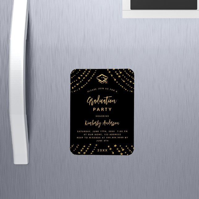 Black gold stars modern luxury graduation party magnet (Creator Uploaded)