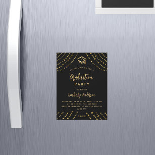 Black gold stars modern luxury graduation party magnetic invitation