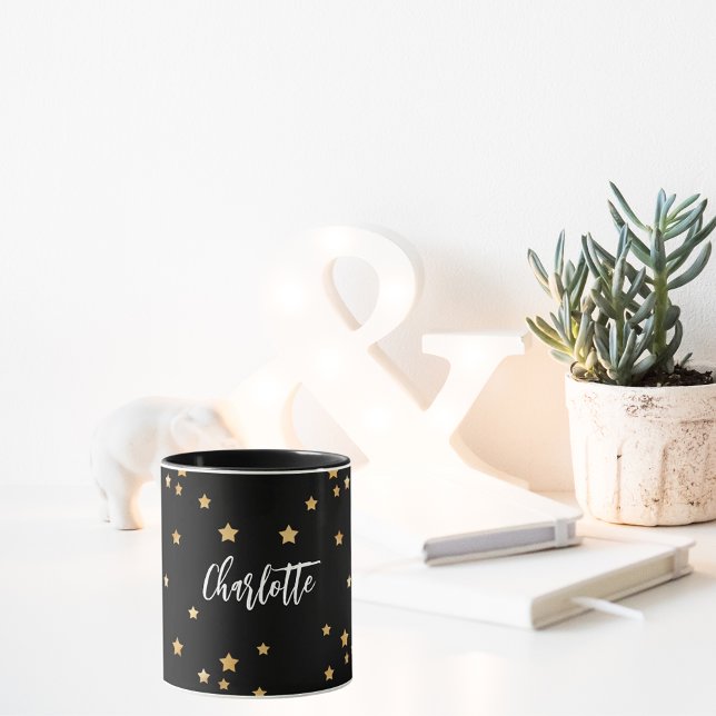 Black gold stars name elegant mug (Creator Uploaded)