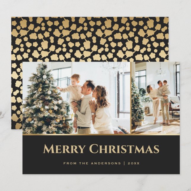 Black Gold Stars Photo Christmas Holiday Card (Front/Back)