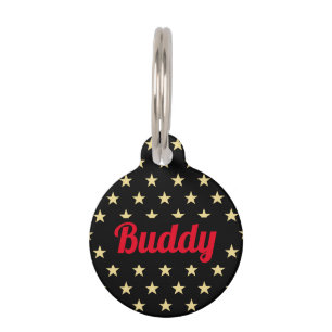 Black Gold Stars Red Dog Puppy Cat Kitty Name Cool Pet Tag