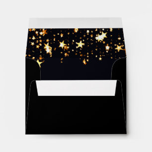 Black gold stars return address envelope