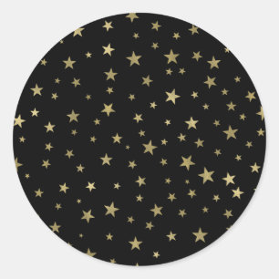 Black & Gold Stars Starry Night Celestial Party Classic Round Sticker