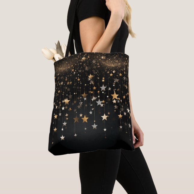 Black Gold Stars Tote Bag (Close Up)