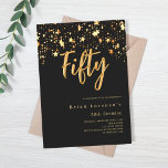 Black gold stars typography 50th birthday invitation<br><div class="desc">A modern,  stylish invitation for a 50th birthday party for both him and her. Decorated with golden stars. Black background and the word Fifty written with large faux gold letters. Personalise and add a name and party details.</div>
