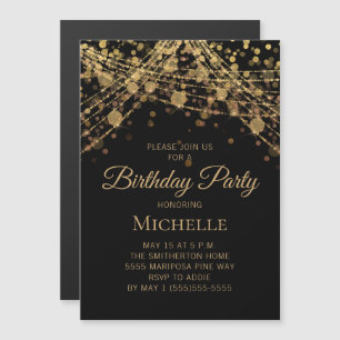 Black Gold String Lights Any Age Women's Birthday Magnetic Invitation