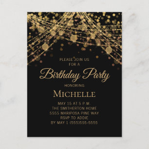Black Gold String Lights Any Age Women's Birthday Postcard