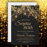 Black Gold String Lights Surprise 80th Birthday Invitation<br><div class="desc">80th birthday party invitation for women with glittering gold string lights and sparkling bokeh on a bold black background. Because text is customisable, this invitation is designed for a lady who is celebrating any birthday. (18th, 21, st, 30th, 40th, 50th, 60th, 70th, 80th, 90th, 100th... .or any age). Text, fonts...</div>