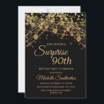 Black Gold String Lights Surprise 90th Birthday Invitation<br><div class="desc">90th birthday party invitation for women with glittering gold string lights and sparkling bokeh on a bold black background. Because text is customisable, this invitation is designed for a lady who is celebrating any birthday. (18th, 21, st, 30th, 40th, 50th, 60th, 70th, 80th, 90th, 100th... .or any age). Text, fonts...</div>