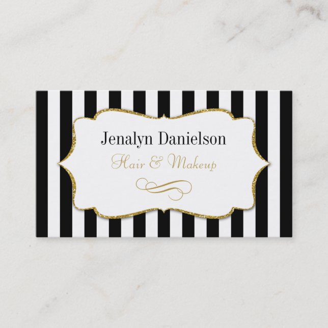 Black Gold Stripe Elegant Business Cards (Front)