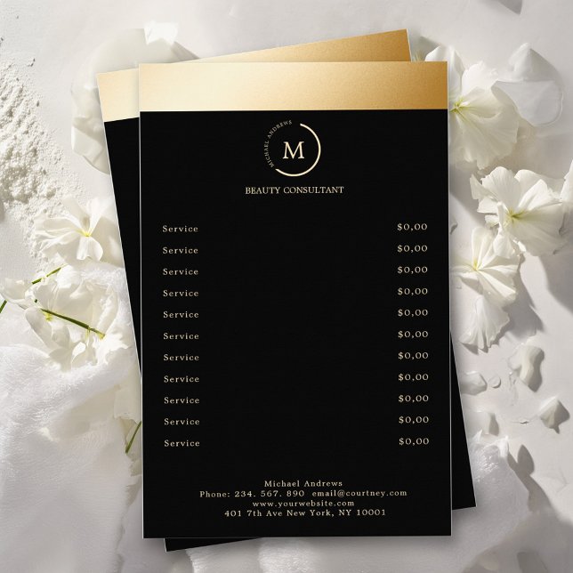 Black Gold Stripe Monogramm Circle Flyer (Creator Uploaded)