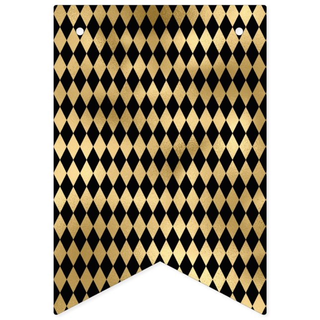 Black & Gold Stripe Striped Pattern Minimal Bunting (First Flag)