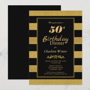 Black Gold Striped 50th Birthday Dinner Invitation
