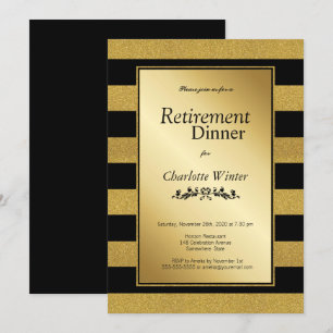 Black Gold Striped Retirement Party Invitation