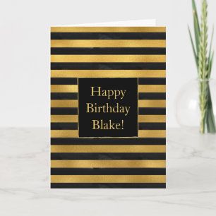 Black Gold Stripes Birthday Card
