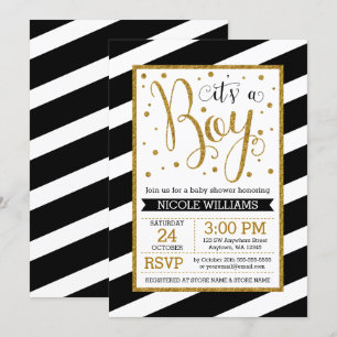Black Gold Stripes Boy Baby Shower Invitations