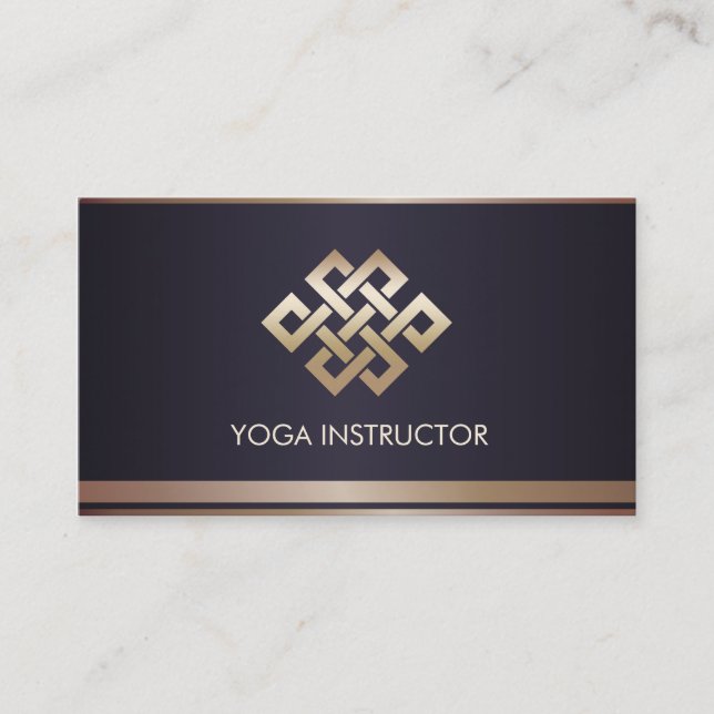 Black Gold Stripes Eternity Knot Yoga Instructor Business Card (Front)