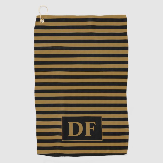 Black/Gold Stripes Golf Towel (Front)