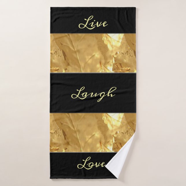 Black Gold Stripes Live Laugh Love Bath Towel Set (Bath Towel)