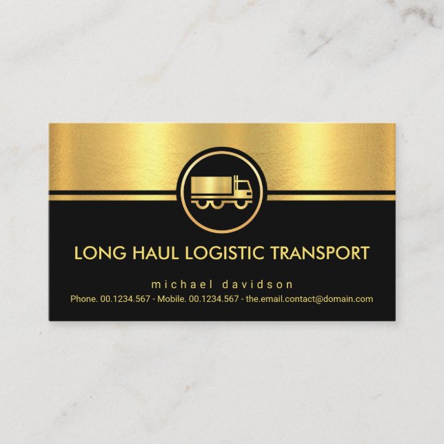 Black Gold Stripes Logistics Transportation Driver Business Card (Front)