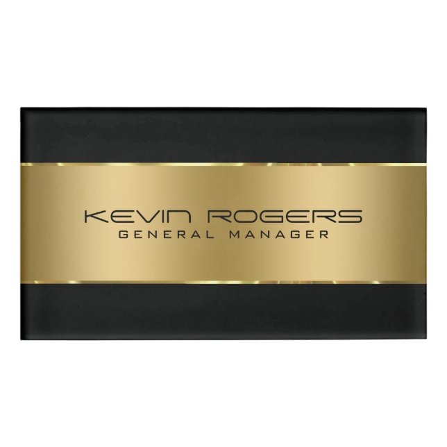 Black & Gold Stripes Modern Geometric Design Name Tag (Front)
