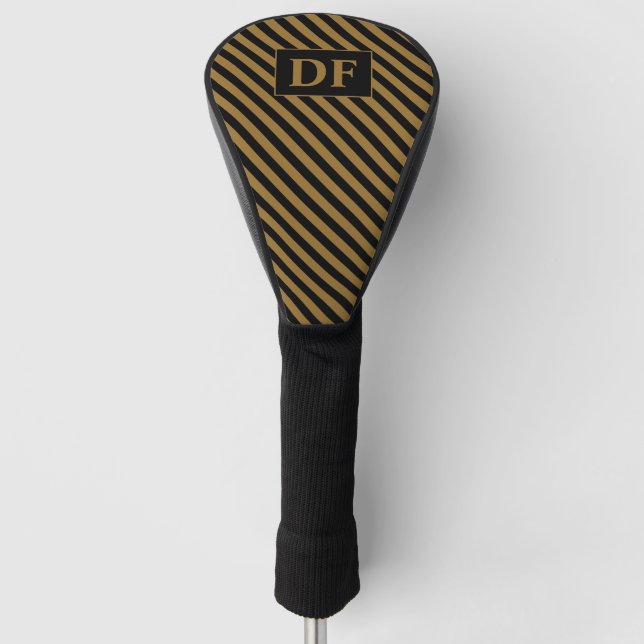 Black/Gold Stripes Monogrammed Golf Head Cover (Front)