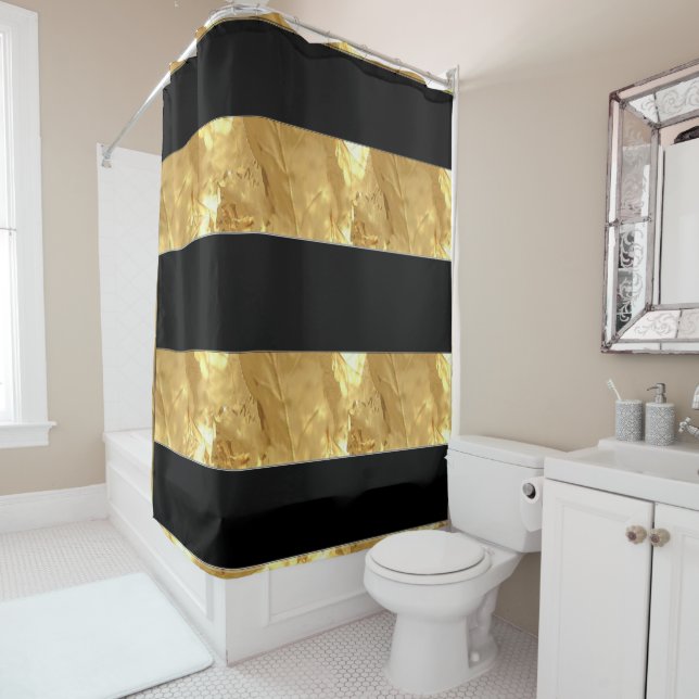 Black Gold Stripes Shower Curtain (In Situ)