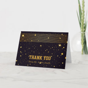 Black Gold Stripes Star Glitter Sparkles Thank You Card
