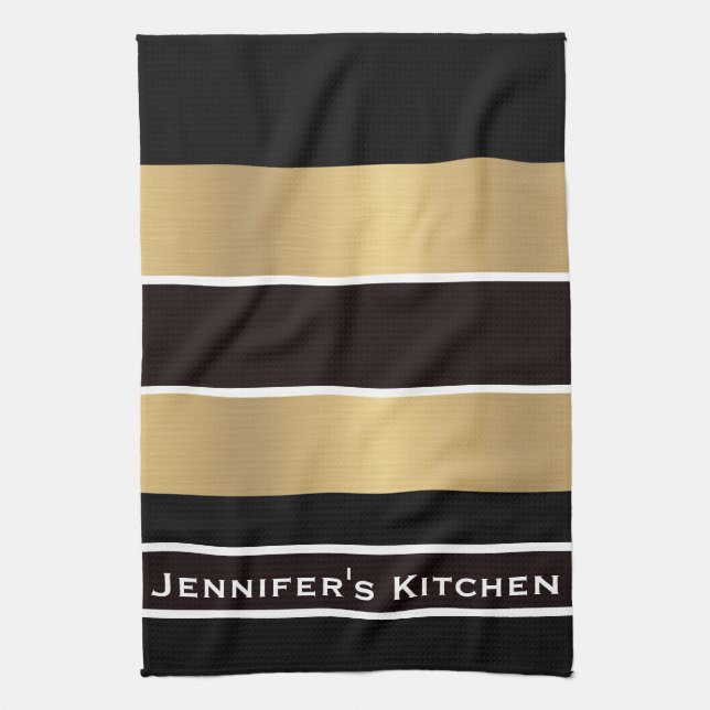 Black Gold Stripes Striped Kitchen Towels Towel (Vertical)