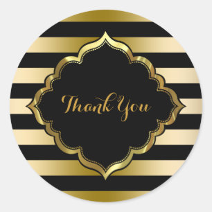 Black & Gold Stripes Thank You Sticker