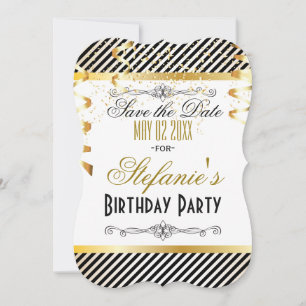 Black & Gold Stripes with Confetti Save The Date