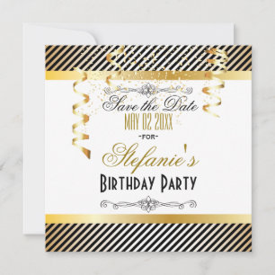 Black & Gold Stripes with Confetti Save The Date