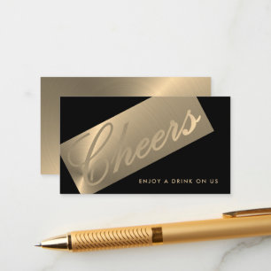 Black & Gold Stylish Script "Cheers" Drink Ticket Enclosure Card