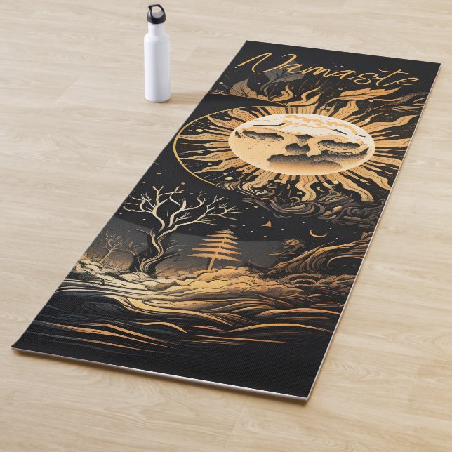 Black Gold Sun Moon Namaste or Name Yoga Mat (In Situ)