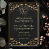 Black Gold Sun Moon Tarot Card Wedding Invitation