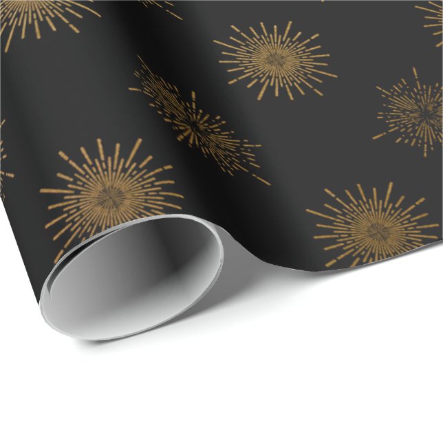 Black Gold Sun Stals Galaxy Elegant Chic Wrapping Paper (Roll Corner)