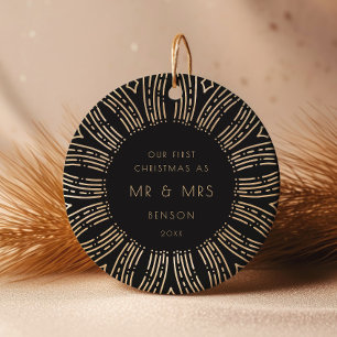 Black & Gold Sunburst Art Deco Our First Christmas Ceramic Tree Decoration