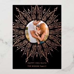 Black & Gold sunburst frame art deco Christmas Foil Holiday Postcard