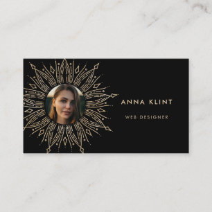 Black & Gold sunburst frame art deco photo Business Card