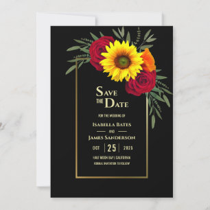 Black Gold Sunflower Burgundy Rose Wedding Save Th The Date